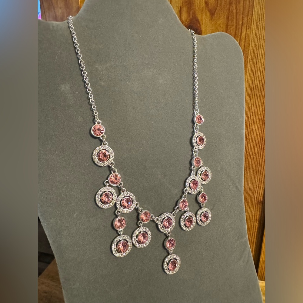 Monet Silver Tone Rhinestone Statement Necklace - image 2